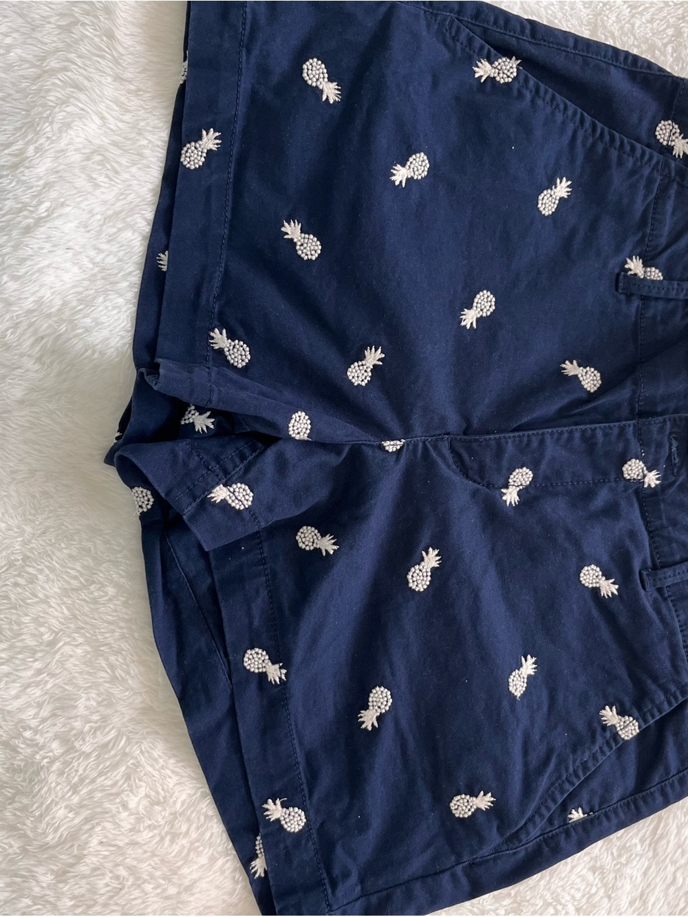 LOFT Navy Cotton Shorts with White Label Detail